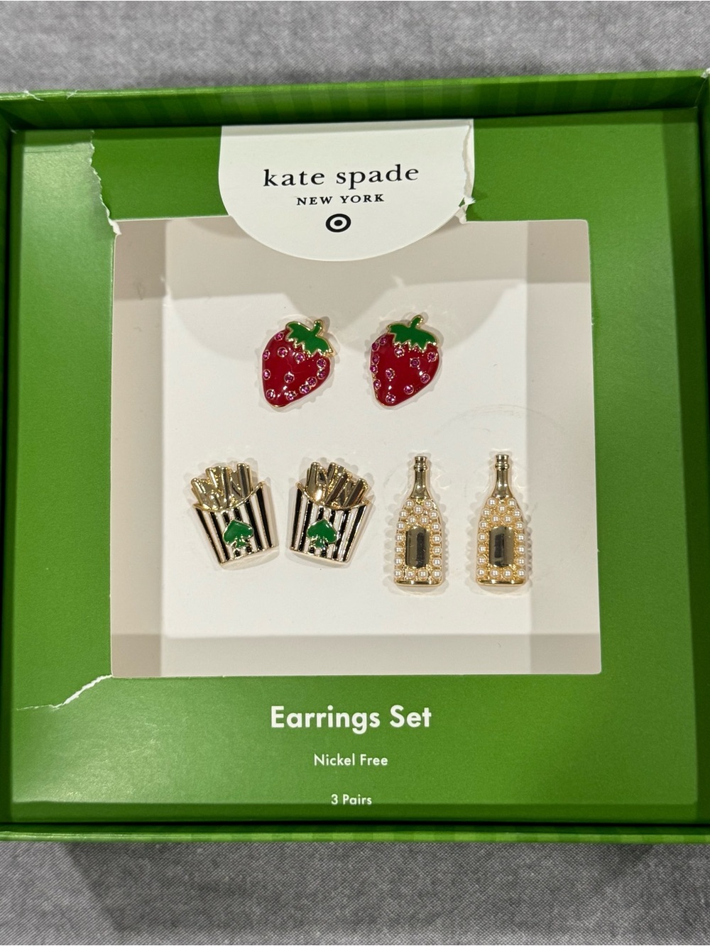 NIB Kate Spade x Target Earring Set - Strawberry, Fries & Champagne - Picture 4 of 8